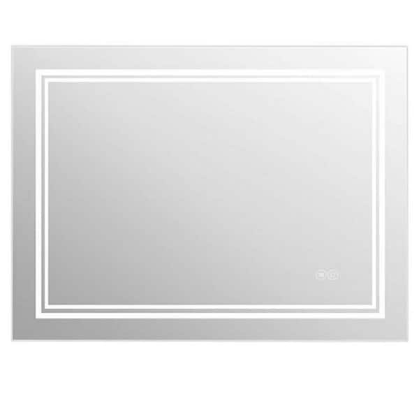 Unbranded Victoria 24 in. W x 30 in. H Frameless Rectangular Anti-Fog Wall Bathroom LED Vanity Mirror in Matt Silver