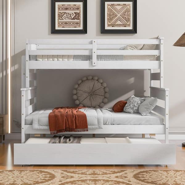 White Twin over Full Bunk Bed with Twin Trundle