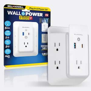 Wall Power 5 Outlets, 1 USB and 1 USB-C Ports Quick Charging Station