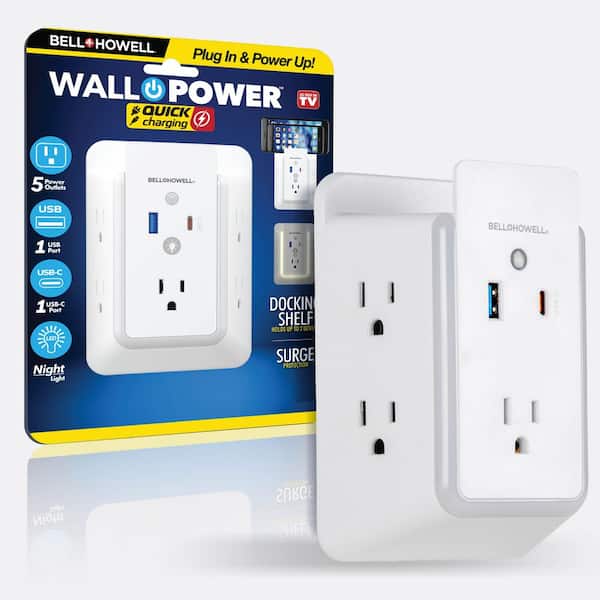 Wall Power 5 Outlets, 1 USB and 1 USB-C Ports Quick Charging Station