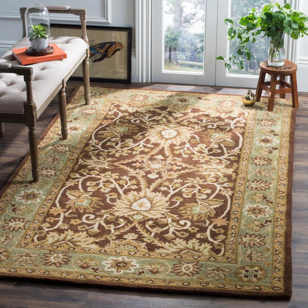 Heirloom Chocolate and Blue Hand-Tufted Wool Area Rug, 4' x 6'