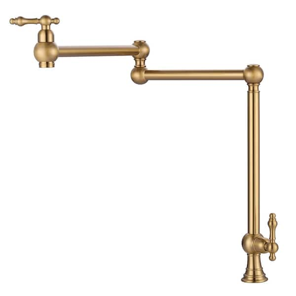 Wowow Brushed Gold Deck Mounted Pot Filler With Double Handle And Joint Swing Arm In Solid Brass 1071