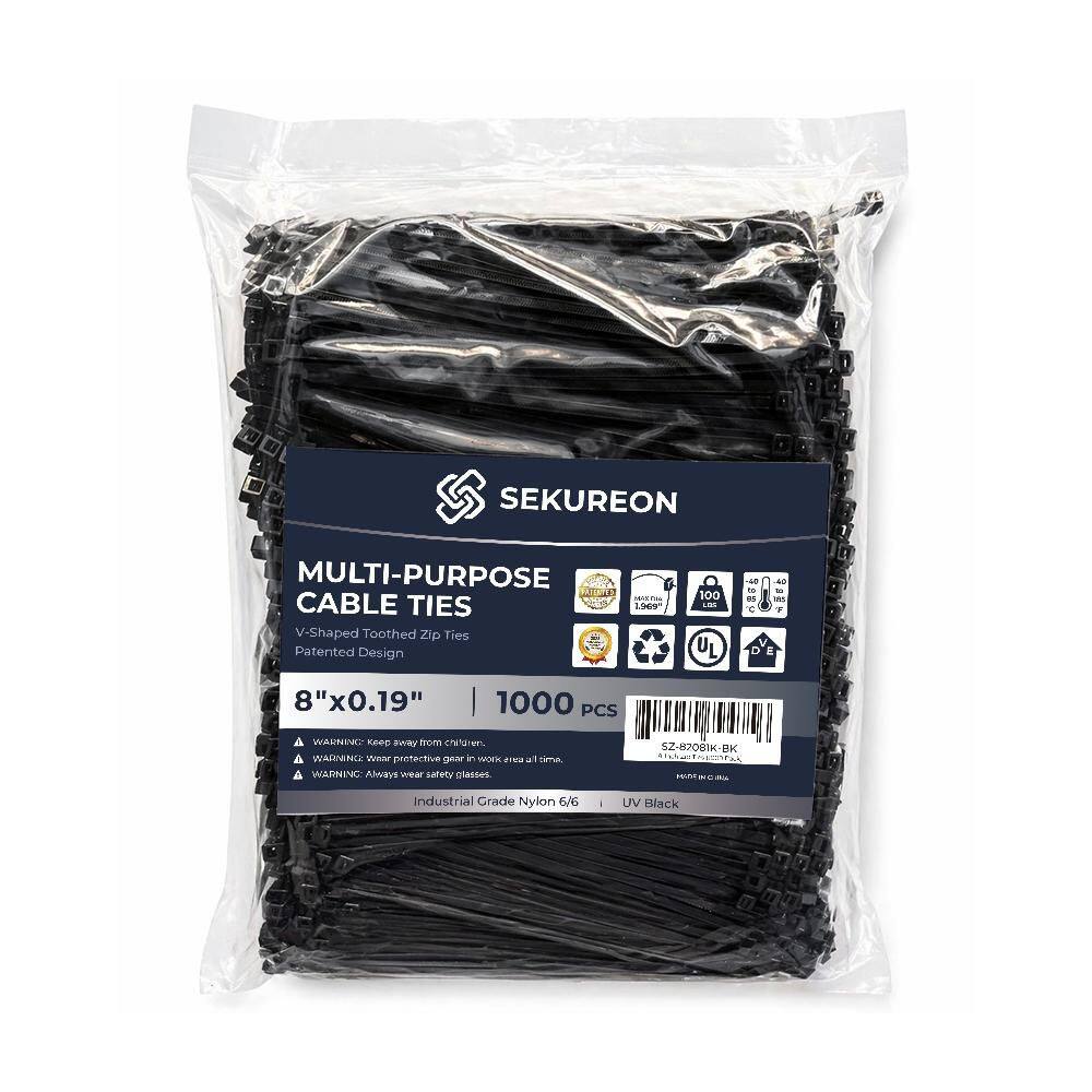 8 in. Zip Ties Double Sided Toothed 100 LBS Tensile Strength Heavy Duty Cable Wire Ties Nylon Tie Wraps Black 1000 Pack price history on PriceWatchPro