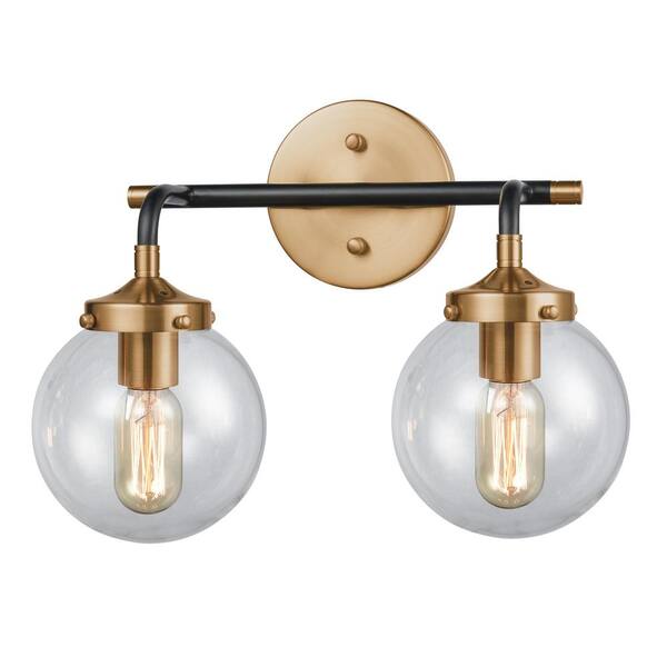 Titan Lighting Bridgeport 15 in. W 2Light Antique Gold Vanity Light with Glass Shades HD