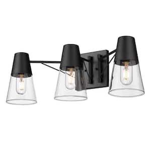 Ryker 25.375 in. 3-Light Matte Black Vanity Light with Clear Glass Sade