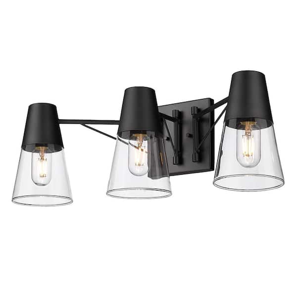 Golden Lighting Ryker 25.375 in. 3-Light Matte Black Vanity Light with Clear Glass Sade