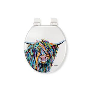Angus McCoo Art by Steven Brown, Stick Tight Round Closed Front Toilet Seat with Soft Close and Quick Release in White