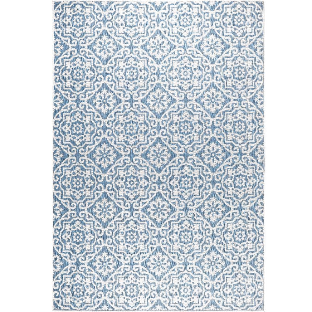 Danica Blue/Gray Geometric Medallion Indoor/Outdoor Rug