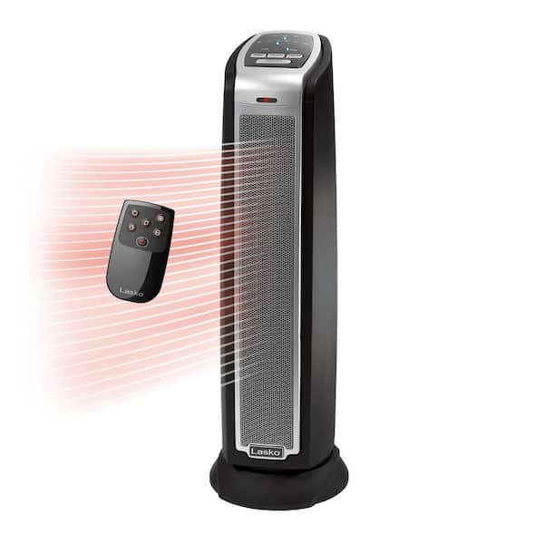 23 in. 1500-Watt Electric Oscillating Ceramic Tower Heater with Remote Control in Black