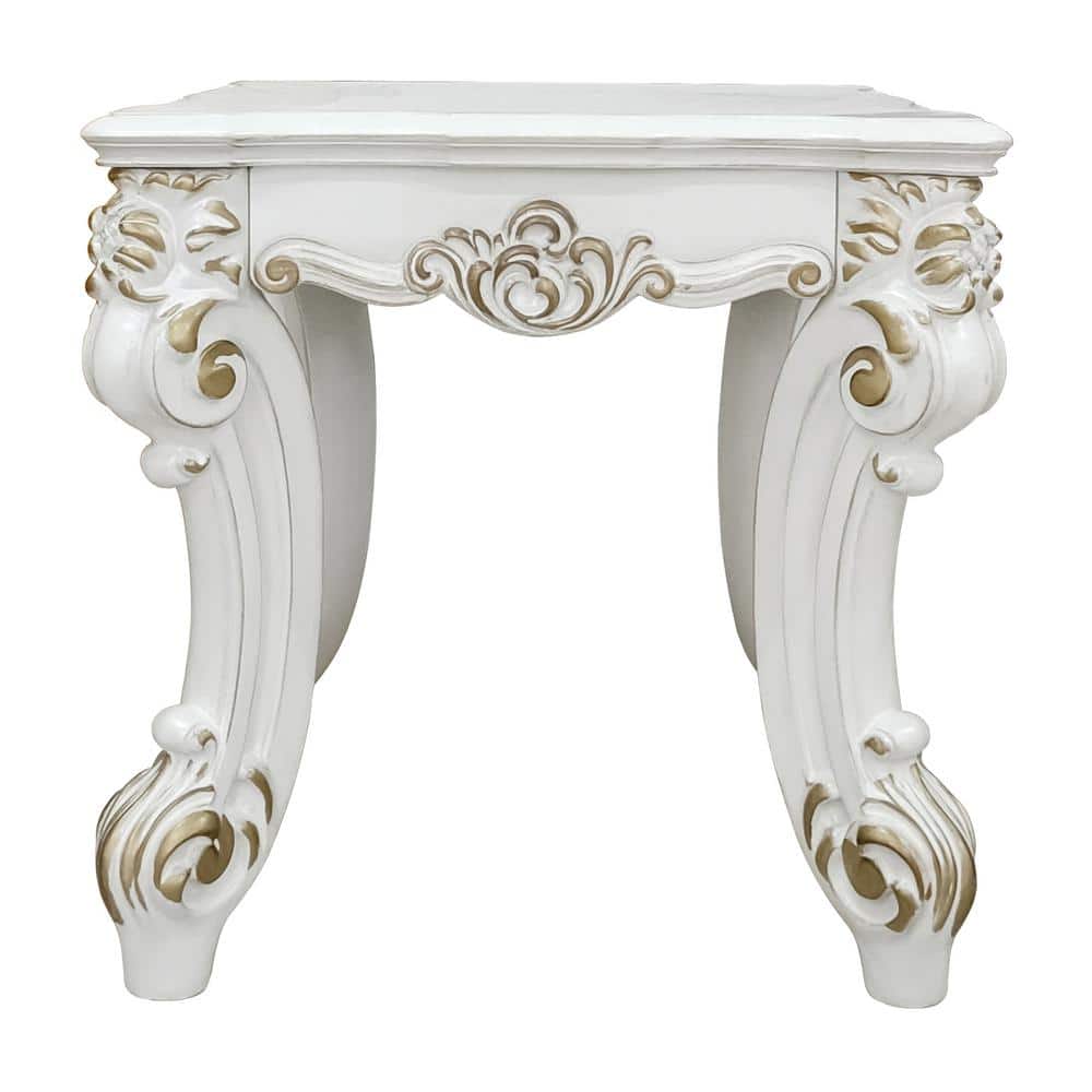 Elegant Antique Pearl 26" Square Wood End Table with Scrolled Legs