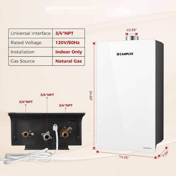 Climatech-7, 6.86 GPM 170,000 BTU Indoor Natural Gas Tankless Water Heater with 2-Years Warranty, LED Digital Display