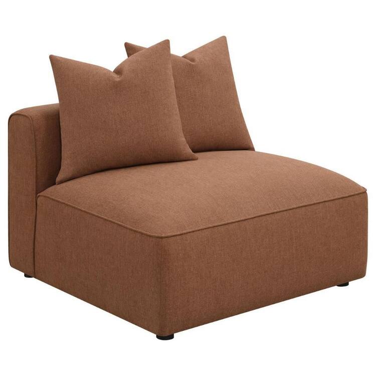Benjara Hani 38.5 in. Brown Polyester Modular Armless Side Chair with 2 Throw Pillows