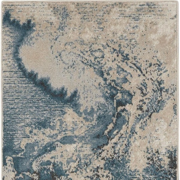 2 ft. x 4 ft. Ivory Teal Blue and Black Abstract Area Rug