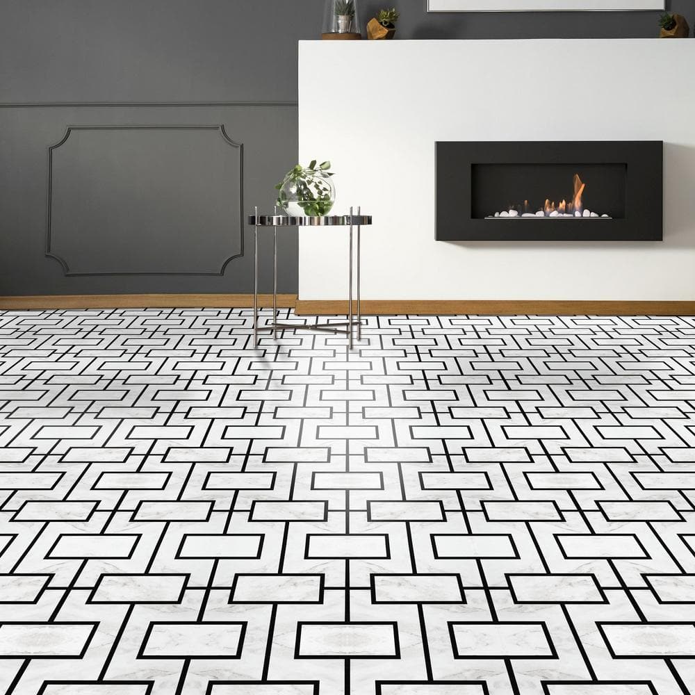 Affinity Black and White Self-Adhesive Vinyl Floor Tiles 12x12