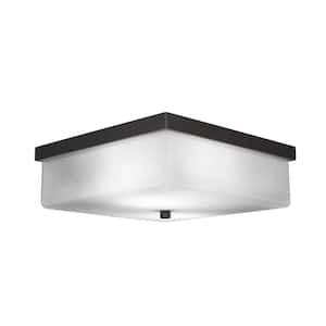 Kingsport 13 in. 2 Light Espresso Flush Mount with White Muslin Glass Shade No Bulbs Included