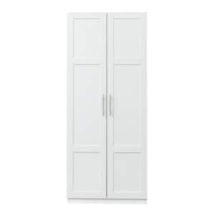 29.53 in. W White Wood Pantry Organizer, Kitchen Cabinet with 2-Doors, 2-Drawers and 5-Storage Spaces