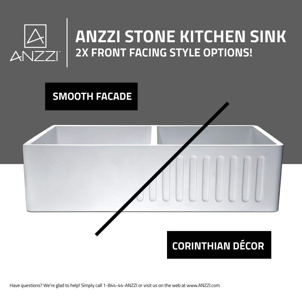 Petima 35.43'' White Stone Double Bowl Farmhouse Sink