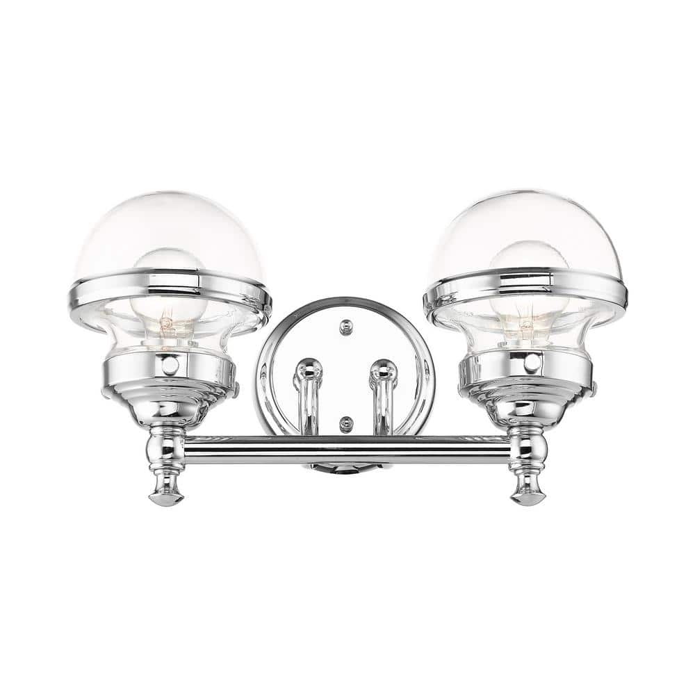 Oldwick Polished Chrome 2-Light Vanity with Hand Blown Clear Glass