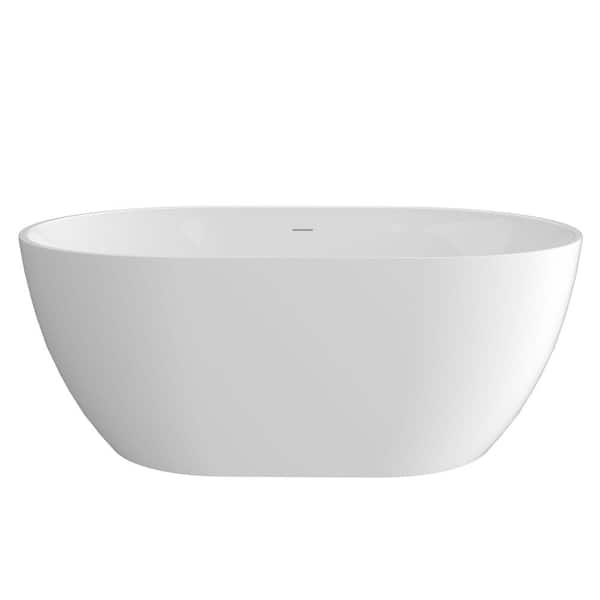 LORDEAR 55 in. x 27.5 in. Acrylic Freestanding Flatbottom Oval Soaking Bathtub in Gloss White