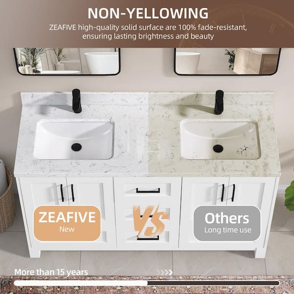 小物 bianco Zeafive Kar 60.4 in. W x 22 in. D Engineered Stone White