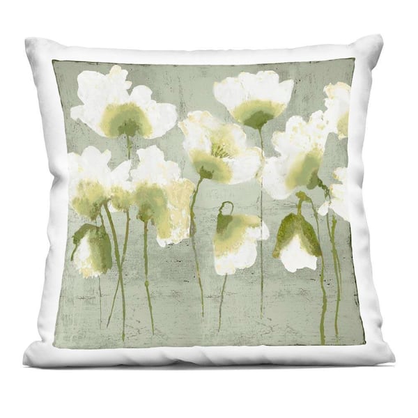 Charming Flower Impressions Green Abstract Polyester 18 in. x 18 in. Throw Pillow