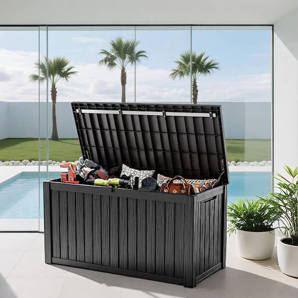 Ama pear Black 150 Gal. Waterproof Lockable Resin Deck Box, UV