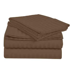 Home Sweet Home 1800 Luxurious Hotel Extra Soft Deep Pocket Stripe Sheet Set (Twin, Chocolate)