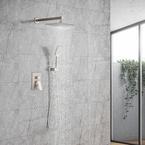 Single-Handle 1-Spray Square High Pressure Shower Faucet with 10 in. Shower Head in Brushed Nickel(Valve Included)