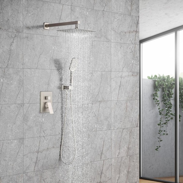 Single-Handle 1-Spray Square High Pressure Shower Faucet with 10 in. Shower Head in Brushed Nickel(Valve Included)