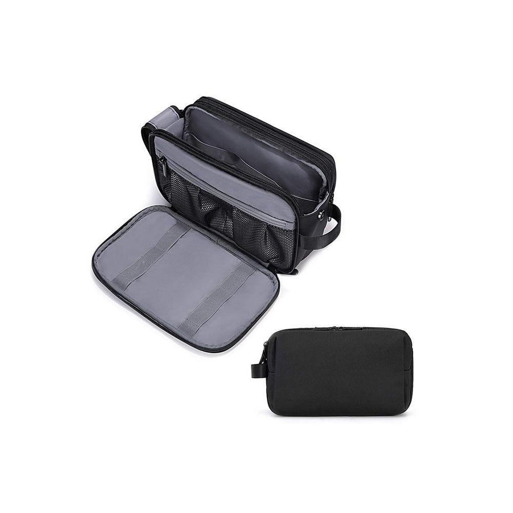 Black Travel Toiletry Organizer Bag, Water-resistant Shaving Kit with Multiple Pockets for Toiletries and Makeup