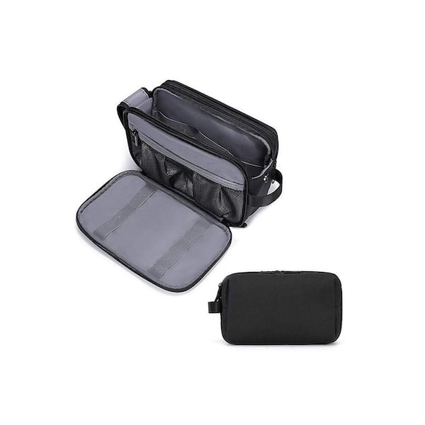 Black Travel Toiletry Organizer Bag, Water-resistant Shaving Kit with Multiple Pockets for Toiletries and Makeup