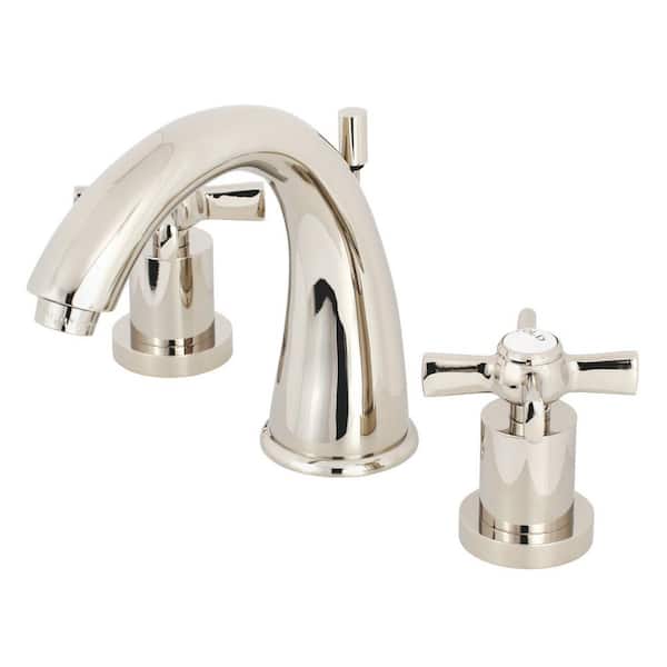 Kingston Brass Millennium 8 in. Widespread 2-Handle Bathroom Faucets with Brass Pop-Up iin Polished Nickel