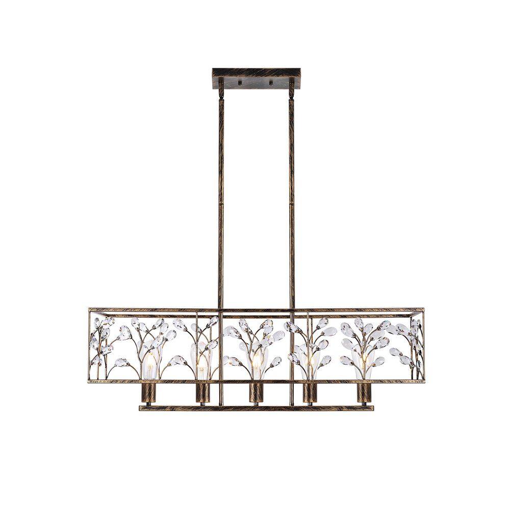 5-Light Modern Farmhouse Bronze Linear Crystal Chandelier,Kitchen island Pendant Lights for Dining Room, price history on PriceWatchPro