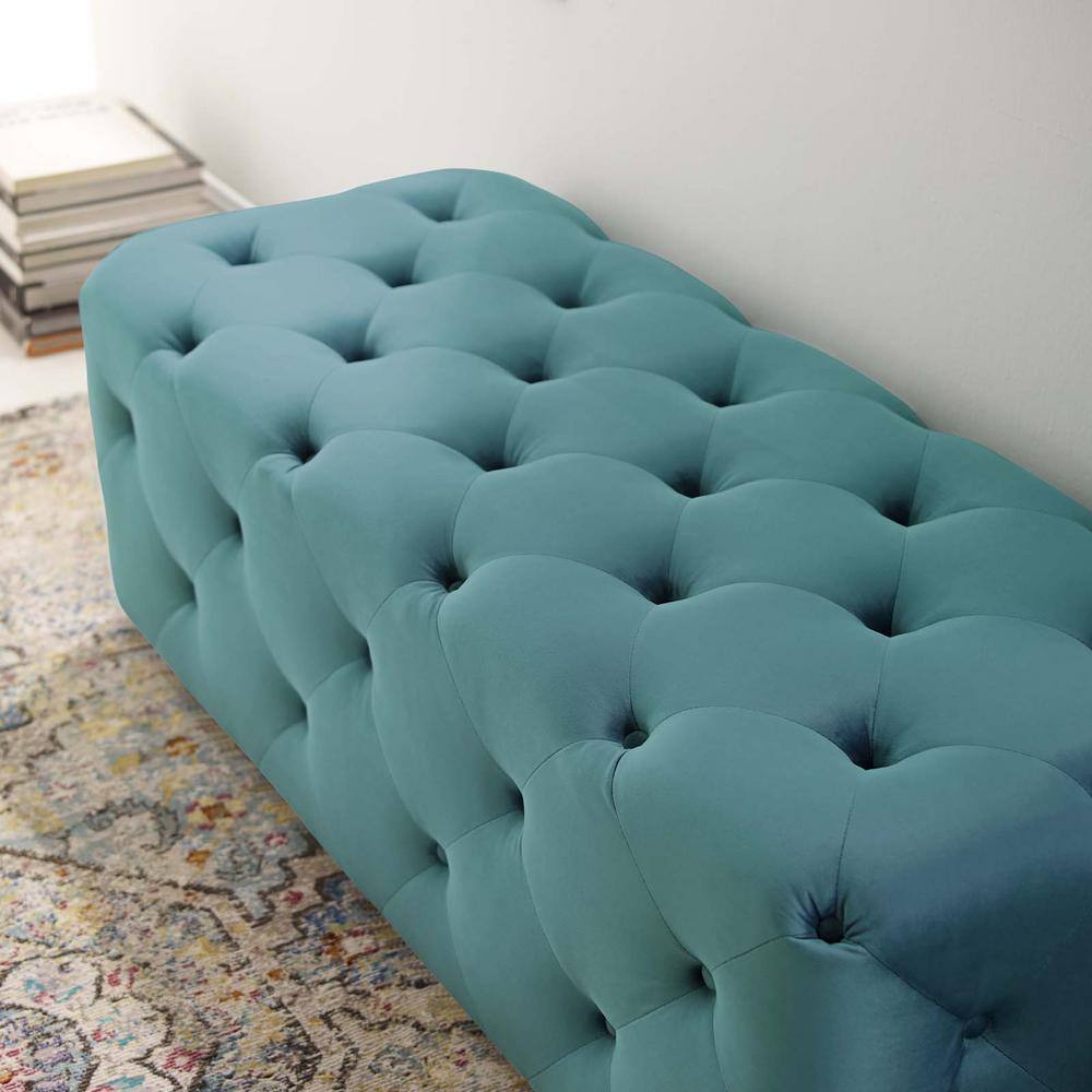 Amour Sea Blue 48" Tufted Velvet Entryway Bench