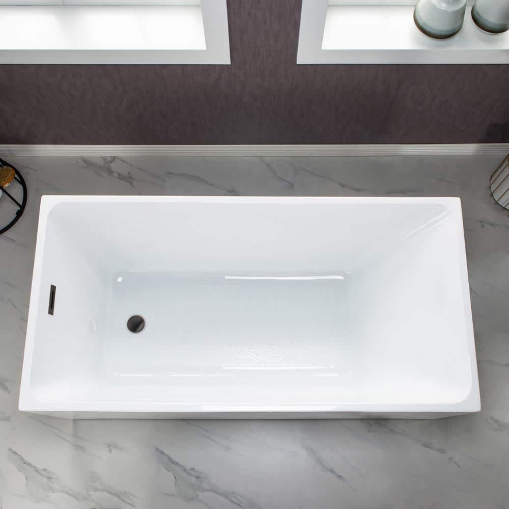59'' White Acrylic Freestanding Rectangular Soaking Bathtub