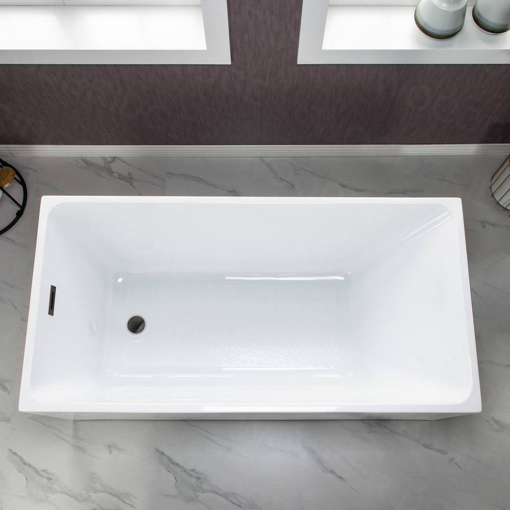 67'' White Acrylic Freestanding Rectangular Soaking Bathtub