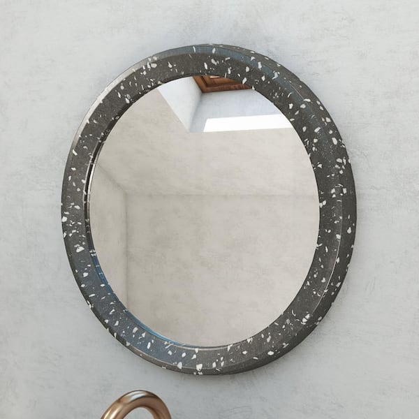 Ambia 19 in. W x 19 in. H Round Framed Terrazzo Bathroom Vanity Mirror in Dark Grey