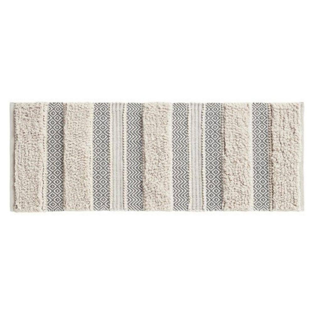 Tileon 22 in. x 58 in. Woven Texture Stripe Cotton Rectangle Bath Rug ...