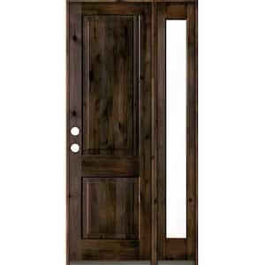 44 in. x 96 in. Rustic knotty alder Right-Hand/Inswing Clear Glass Black Stain Square Top Wood Prehung Front Door w/RFSL