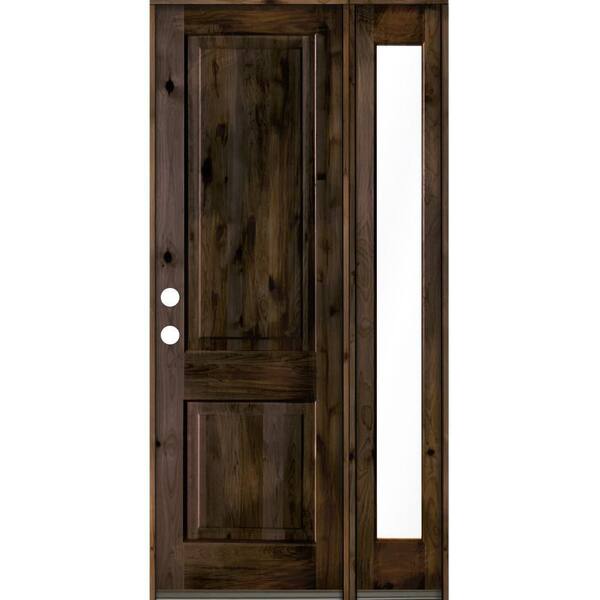 Krosswood Doors 46 in. x 96 in. Rustic knotty alder Right-Hand/Inswing Clear Glass Black Stain Square Top Wood Prehung Front Door w/RFSL