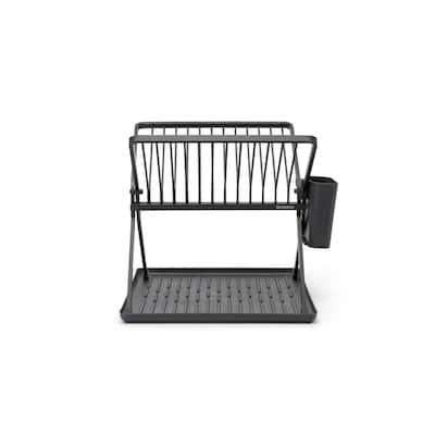 simplehuman Steel Frame Dish Rack with Wine Glass Holder, Matte Black Steel  KT1197 - The Home Depot