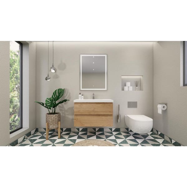 Moreno Bath Bohemia 35.5 in. W x 19.75 in. D x 22.5 in. H Bath Vanity in New England Oak with White Acrylic Vanity Top