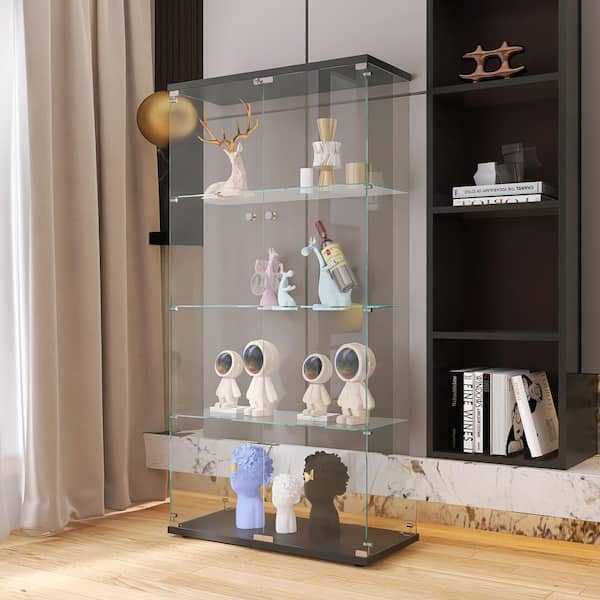 Black 2-Door Glass Display Cabinet with 4-Shelves with Door