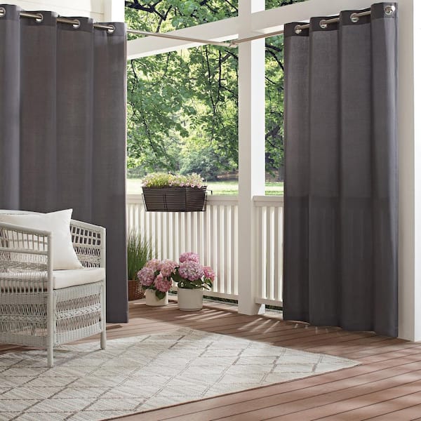 Waverly Hampton Charcoal Solid Polyester 52 in. W x 84 in. L Light Filtering Single Outdoor Grommet Panel