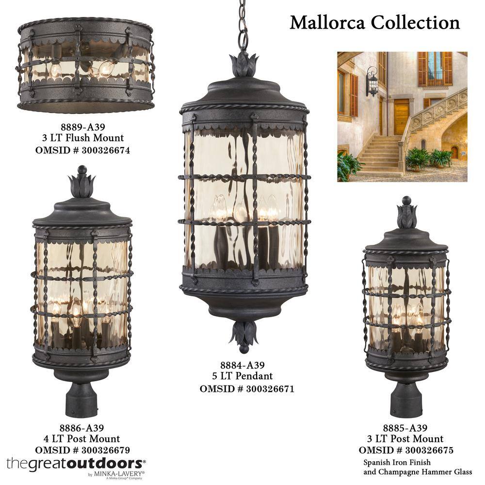 Spanish Iron Outdoor Wall Mount Light with Champagne Glass