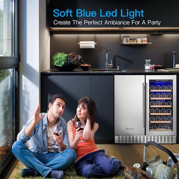 30 in. Dual Zone 28-Wine Bottles and 80-Cans Built-In or Freestanding Beverage and Wine Cooler in Stainless Steel