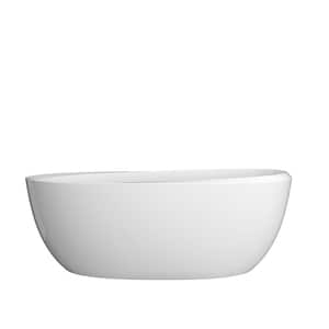 Ome 59 in. x 29.5 in. Acrylic Freestanding Soaking Bathtub Flatbottom Modern Oval Tub with Anti-Clogging Drain in White