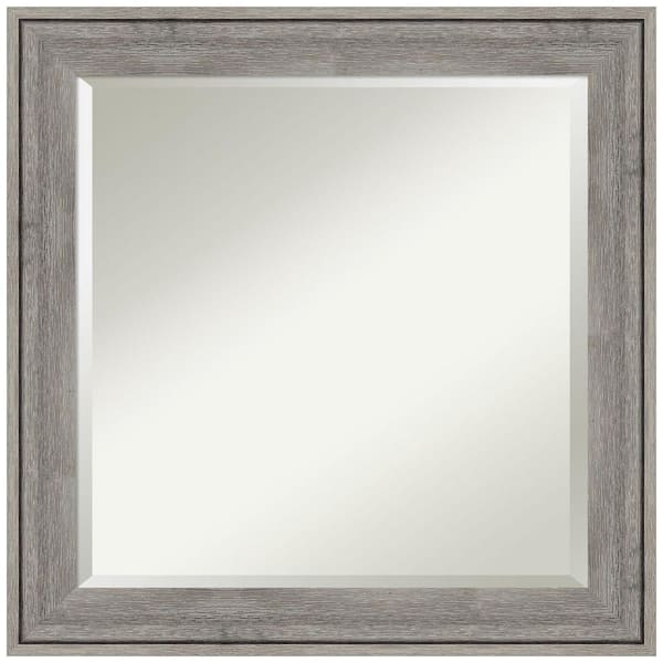 Amanti Art Regis Barnwood Grey 24.5 in. W x 24.5 in. H Wood Framed Beveled Wall Mirror in Gray
