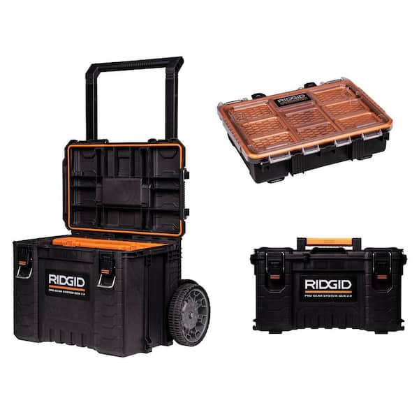 RIDGID 2.0 Pro Gear System Rolling Tool Box and 22 in. Tool Box and Compact Organizer