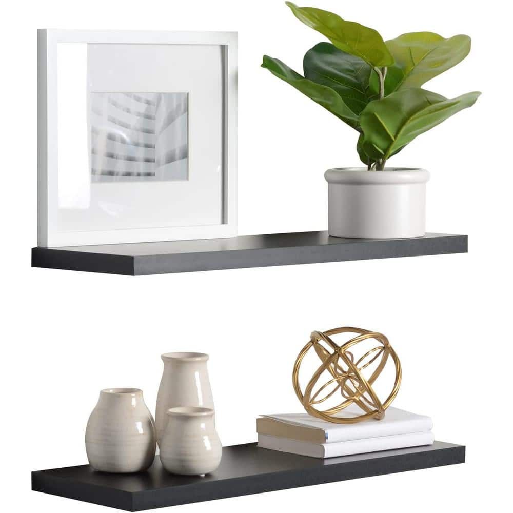  24 in. W x 1 in. H x 8 in. D Black Floating Shelves (2-Pack)